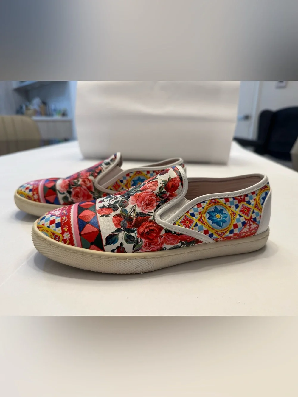 Dolce & Gabbana White Multi Floral Slip-On Girl’s Sneakers Size EU 33/ US 1,5